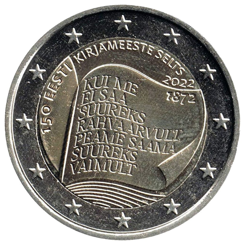 2 euros conmemorativa 150 aniversario de la Sociedad de Literatura de Estonia